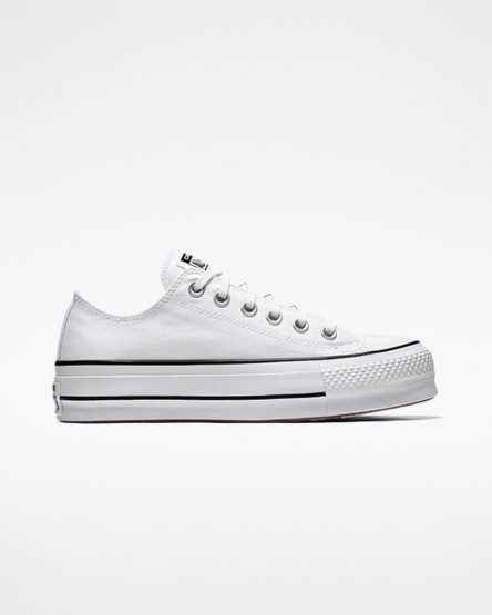 Sapatos Plataforma Converse Chuck Taylor All Star Lift Lona Cano Baixo Feminino Branco Pretas Branco | PT N047P08